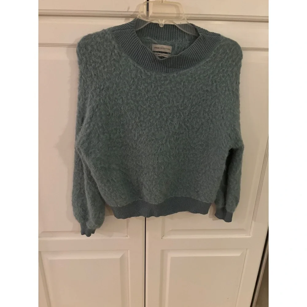 URBAN‎ OUTFITTERS Fuzzy Textured Crew Neck Sweater Teal Blue XS TP